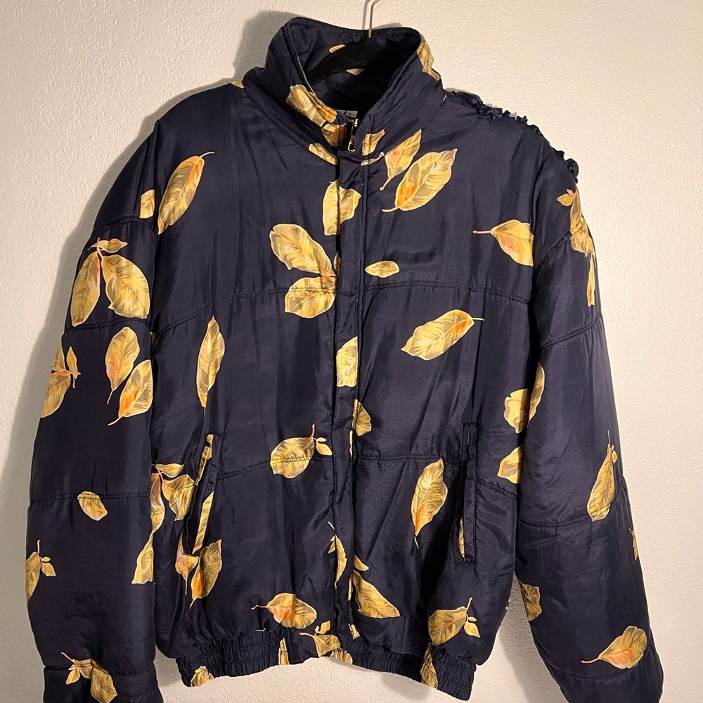 Fuda Woman’s Size L 100% Silk Vintage 90’s Bomber Jacket Blue